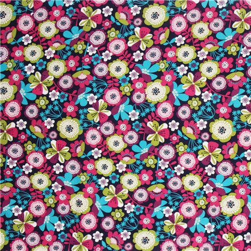 dark blue flannel fabric with big flowers by Robert Kaufman 2