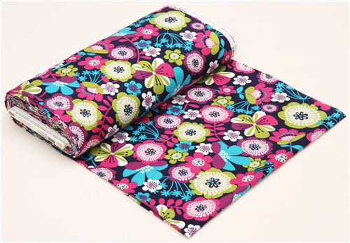 dark blue flannel fabric with big flowers by Robert Kaufman 3