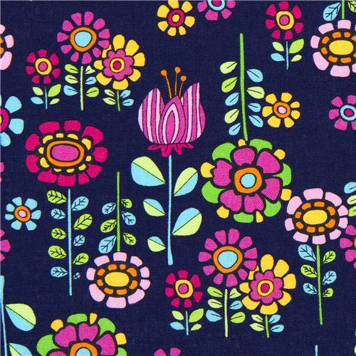 dark blue flowers with stem fabric by Timeless Treasures 1