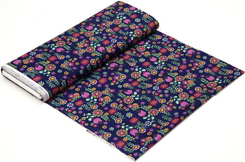 dark blue flowers with stem fabric by Timeless Treasures 3