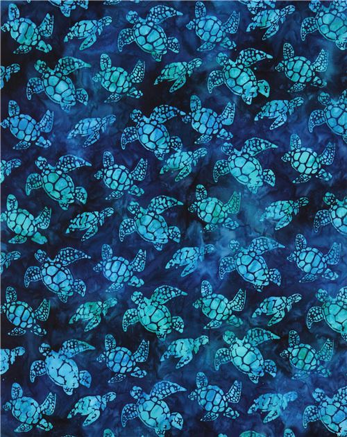 Remnant (20 x 112 cm) - dark blue green Robert Kaufman turtle tie dye Batik look fabric Totally Trop 2