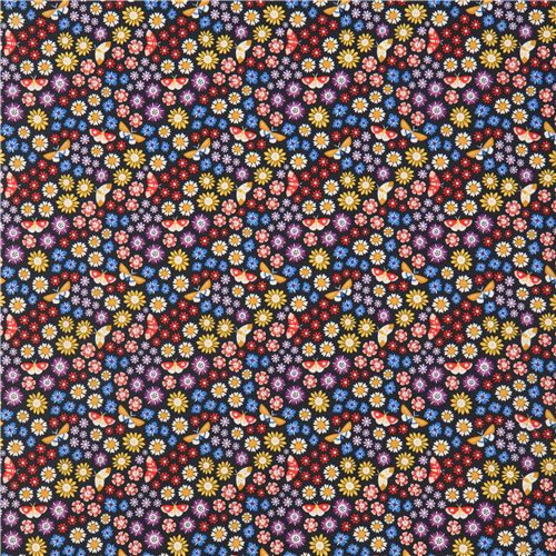 dark blue-grey colorful flower Cloud 9 organic cotton fabric Bohemian Garden 4