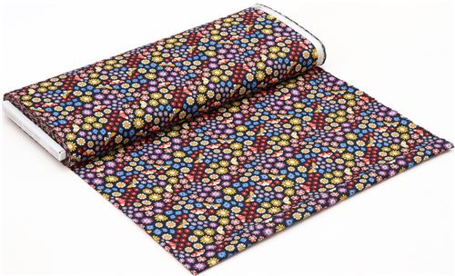 dark blue-grey colorful flower Cloud 9 organic cotton fabric Bohemian Garden 5