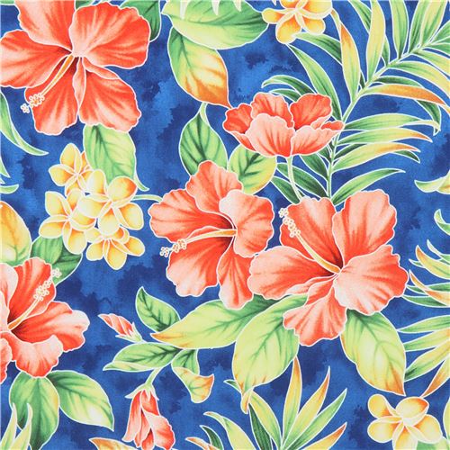 dark blue hibiscus flower fabric by Trans-Pacific Textiles Fabric by ...