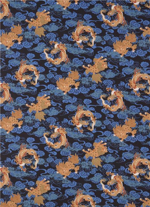 dark blue lion dragon cloud gold metallic embellishment fabric 2