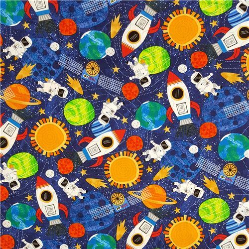dark blue outer space fabric by Timeless Treasures with astronauts and ...