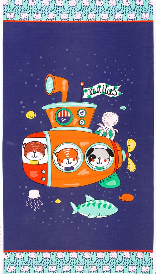 Orange Submarine Cute Animals Fabric