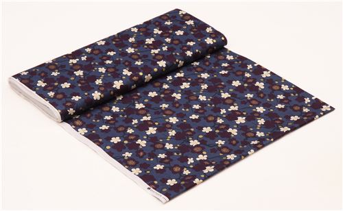 dark blue purple cream Asia blossom flower fabric with gold metallic from Japan 4