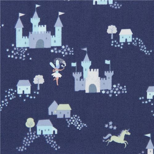 Dunkelblaulila Stoff mit Einhörnern von Dear Stella Stoff