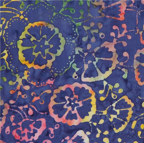 tessuto blu scuro-viola rampicanti fiori batik Tessuto