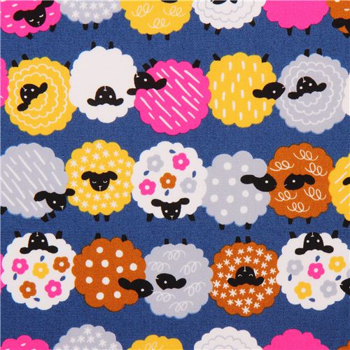 dark blue sheep animal oxford fabric Cosmo Japan 1