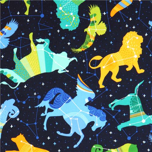 dark blue star constellation zodiac fabric Night Sky Robert Kaufman USA 2