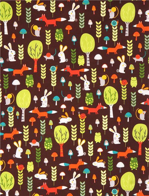 dark brown forest animal fabric Garden by Robert Kaufman 2