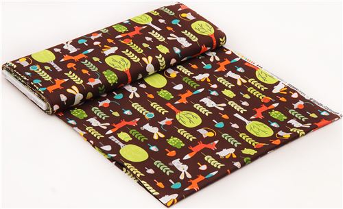 dark brown forest animal fabric Garden by Robert Kaufman 3
