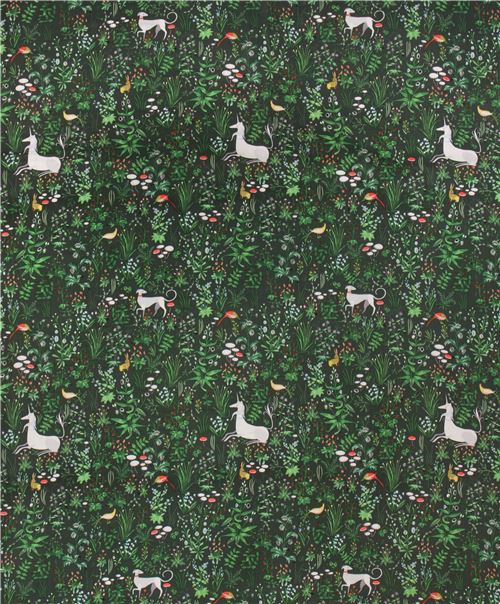 dark green animal flower double gauze fabric by Andover The Lovely Hunt 3