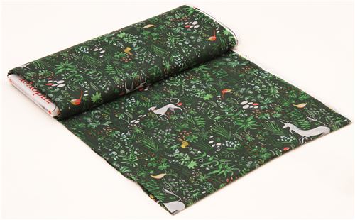 dark green animal flower double gauze fabric by Andover The Lovely Hunt 4