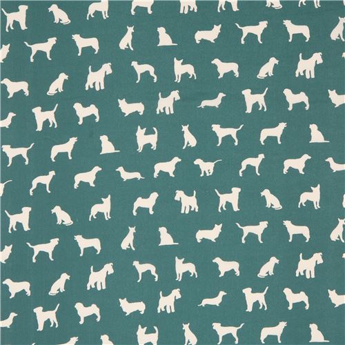 Remnant (20 x 112 cm) - dark green with light cream dog silhouette organic fabric by birch from the  2