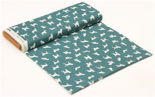 Remnant (20 x 112 cm) - dark green with light cream dog silhouette organic fabric by birch from the  3