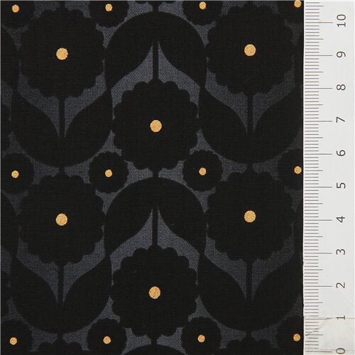 Wishwell Metallic Gold Graphic Flower Fabric by Robert Kaufman - modeS4u