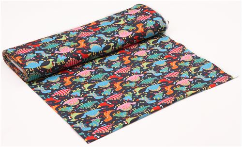 dark grey-blue cute colorful dinosaur knit fabric Alexander Henry Bone Apetit 4