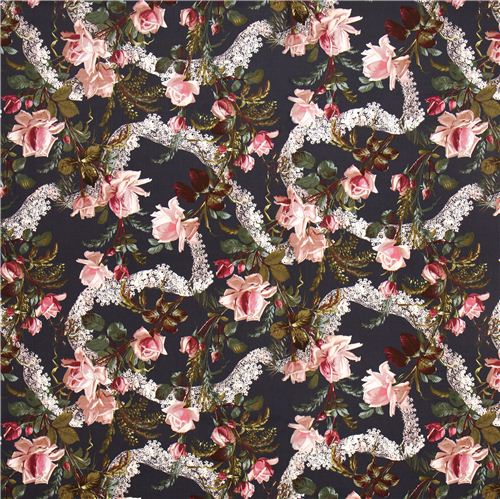 dark grey roses and lace Michael Miller fabric by Michael Miller - modeS4u