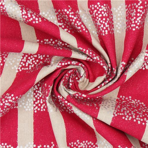 dark pink echino stripe canvas fabric with mini metallic silver dots