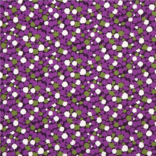 dark purple Kokka fabric purple moss green white flower silhouette 2