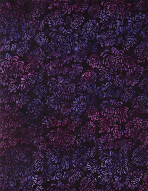 dark purple Robert Kaufman batik fabric with chrysanthemum flowers ...