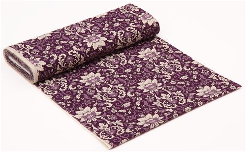 dark purple canvas fabric natural color purple flower leaf from Japan 5