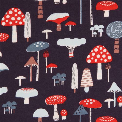 dark purple cute colorful mushroom fabric Fabric by Japanese Indie ...