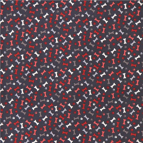 dark purple-grey with bone animal paw print fabric by Andover 2