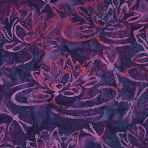 dark purple lotus flower batik fabric by Robert Kaufman Fabric