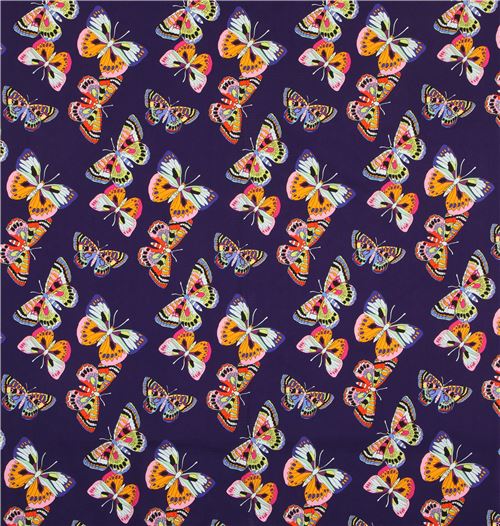 dark purple with colorful butterfly insect fabric Alexander Henry USA ...