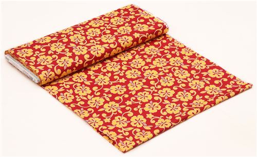 Remnant (39 x 112 cm) - dark red Robert Kaufman cute yellow flower fabric Paradise Pareaus 3 3