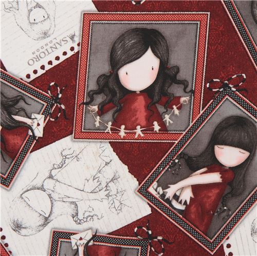 dark red fabric cute children picture frame Gorjuss Quilting Treasures 1