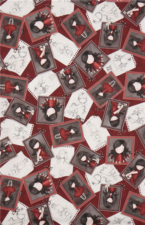 dark red fabric cute children picture frame Gorjuss Quilting Treasures 2