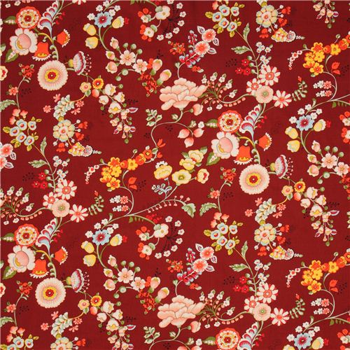 dark red flower fabric 'Speranza' Brick Red by Alexander Henry Fabric ...