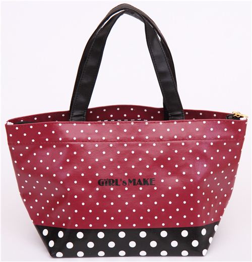 dark red polka dot artificial leather bag with lunch bag - modeS4u