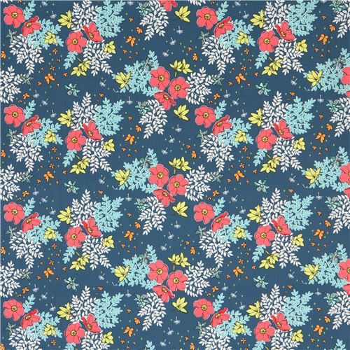 dark teal Michael Miller fabric flower leaf Garden Patch - modeS4u