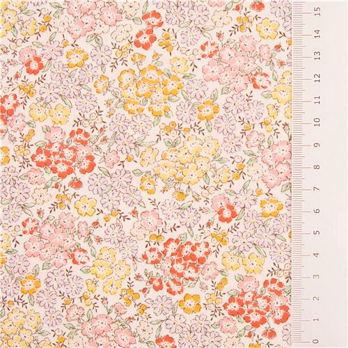 Tela japonesa broadcloth blanca bayas rosal silvestre margarita naranja  amarillo - modesS4u