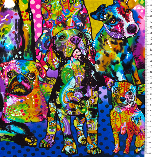 dogs group fabric full pattern cotton colourful rainbow USA modeS4u