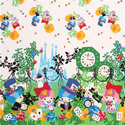 double border Little Twin Stars Alice in Wonderland Sanrio oxford fabric Japan 1