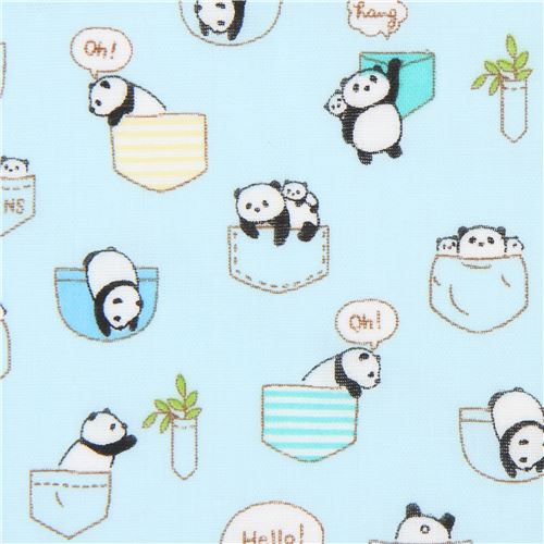 Tela gasa doble celeste con osos panda de Japón