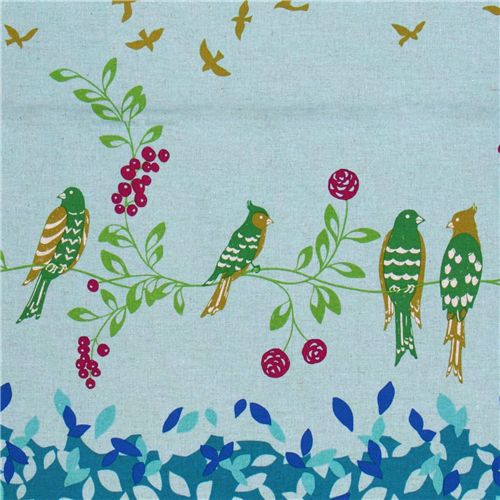 echino Canvas Kokka Stoff Vögel blau aus Japan 1