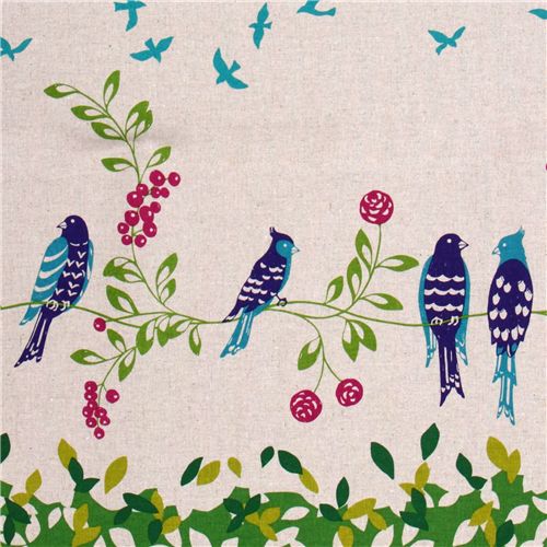 echino canvas Kokka fabric birds green from Japan 1