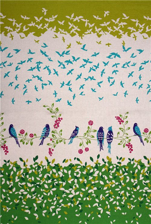 echino canvas Kokka fabric birds green from Japan 2