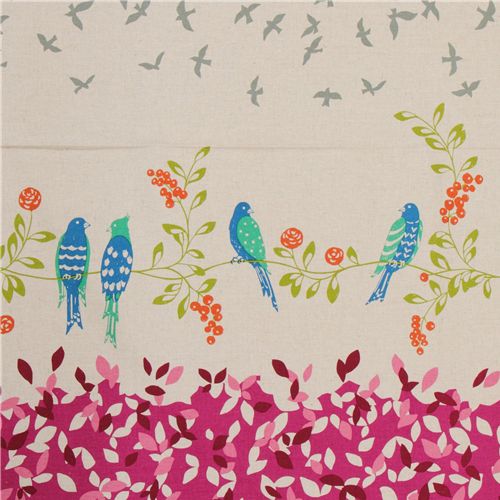 echino canvas Kokka fabric birds pink from Japan - Echino Fabric ...