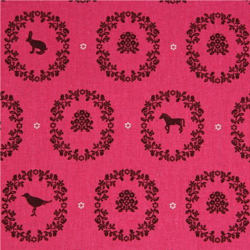 echino canvas Kokka fabric ornaments animals pink Japan 1