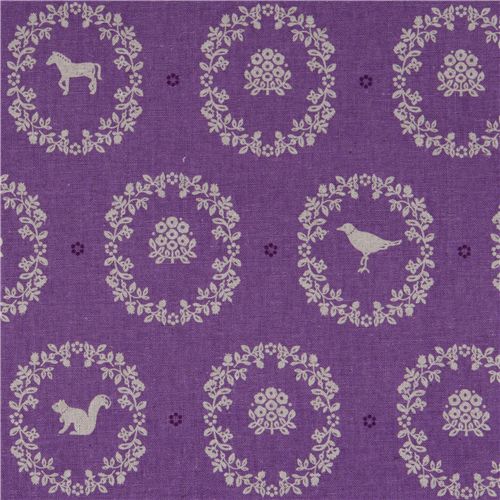 echino canvas Kokka fabric ornaments animals purple 1