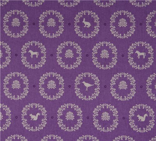 echino canvas Kokka fabric ornaments animals purple 2
